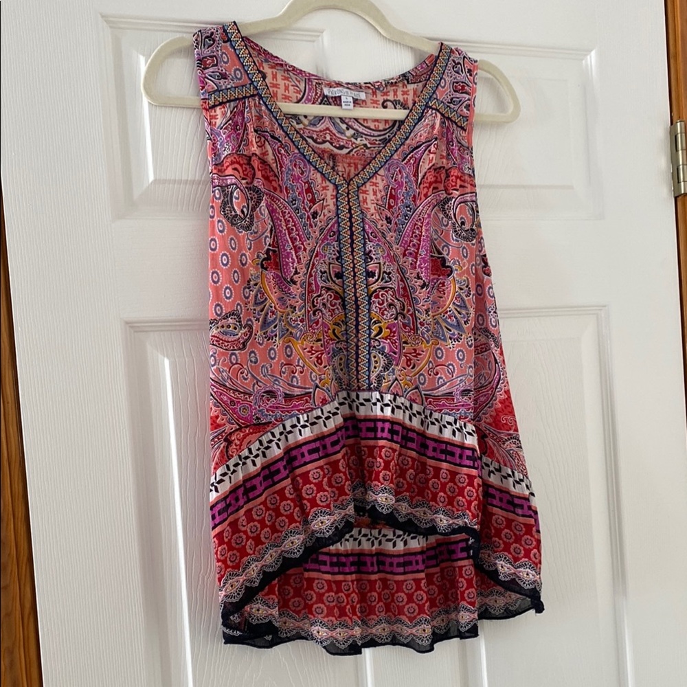 Patrons of Peace Pink and Red Graphic Sleeveless Top